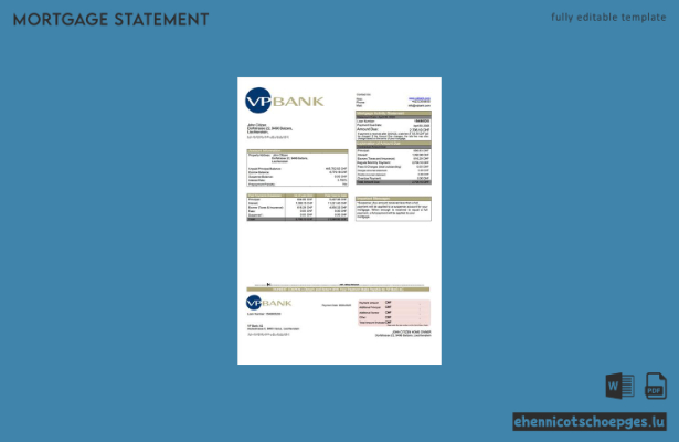 Liechtenstein VP Bank AG Hypothekenabrechnung Word- und PDF-Beispielvorschau